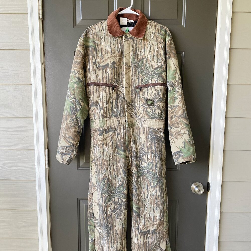 liberty Camo Brown Green Full-Length Jumpsuit with Corduroy Collar